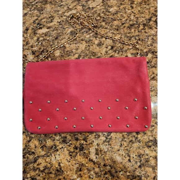 Hogan‎ Pink Leather Clutch Crossbody Bag Gold Chain Studded Tassel - Picture 5 of 5